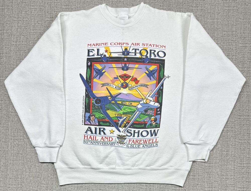 Vintage El Toro Air Show Sweatshirt Sz Large White Hanes USMC Blue Angels 1996